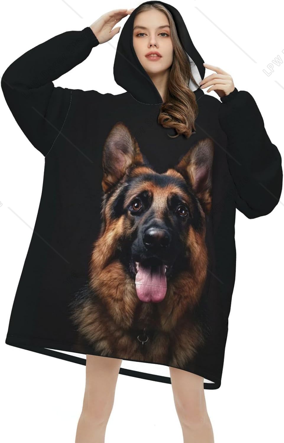 Sherpa Hoodie Fleece - Selimut Hoodie Anjing German Shepherd, Selimut
