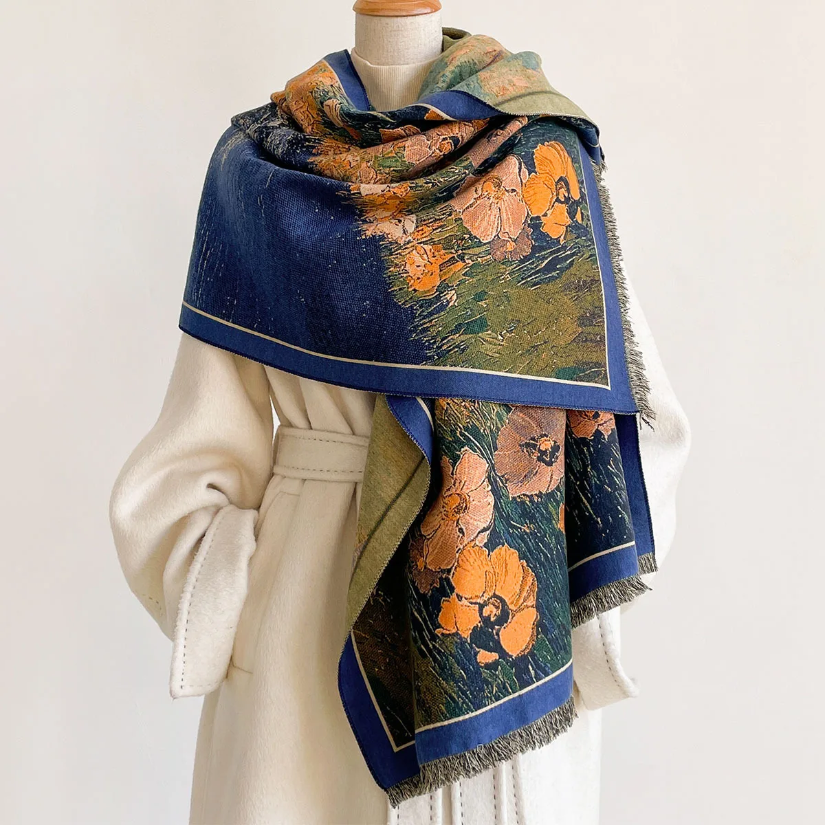 Cashmere Pashmina Wrap - Syal Imitasi Kasmir untuk Wanita, Syal